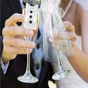 Elegant Bride and Groom Champagne Glass Covers